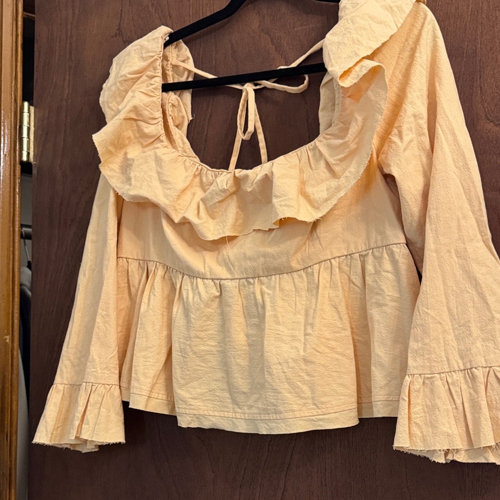 Free People Ruffle Yellow/Peach Top - Picture 2 of 4